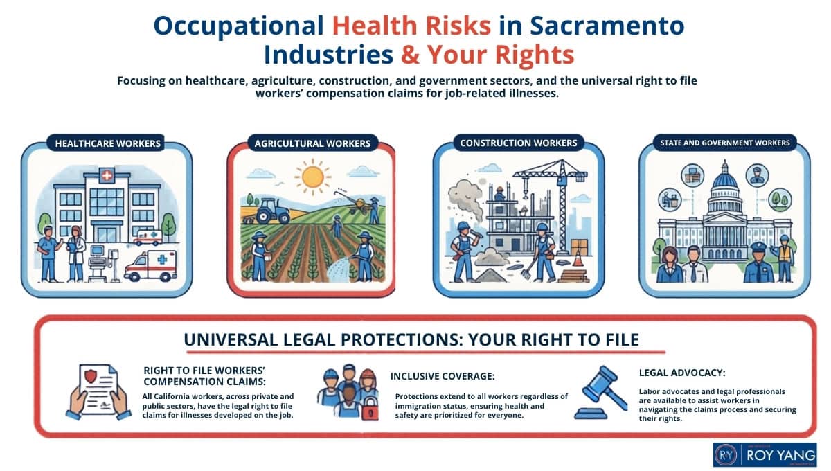 infographic on sacramento's industries' health risks and workers' rights