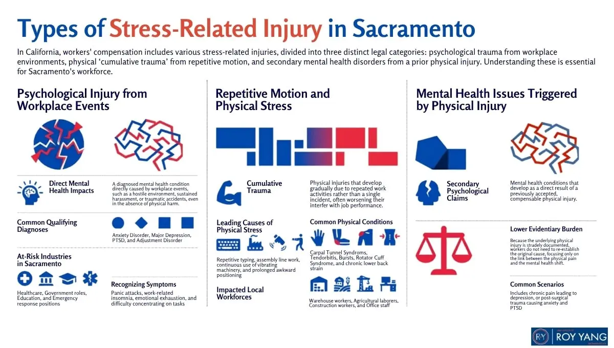 Infographics on Types of Stress-Related Injury in Sacramento